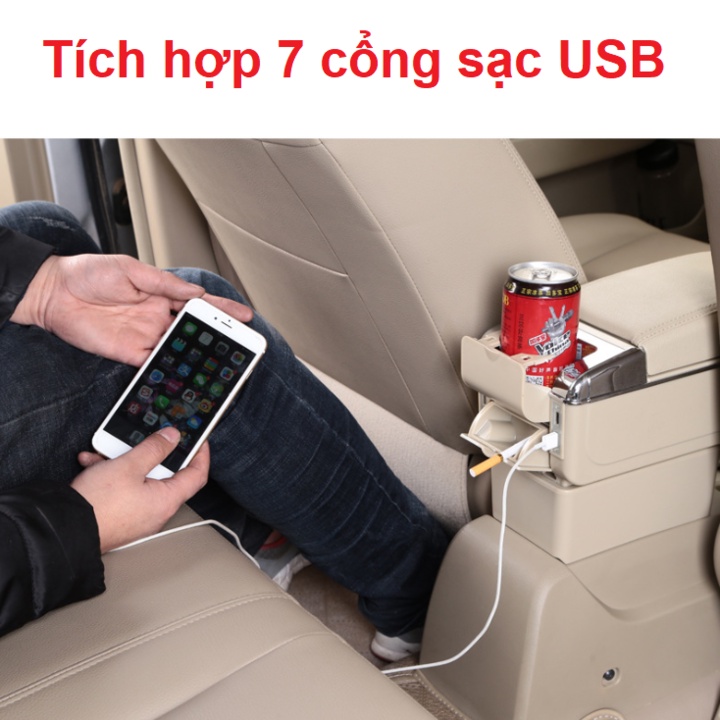 Hộp tỳ tay xe hơi tích hợp 7 cổng USB dành cho xe Kia Soluto và Kia Soul