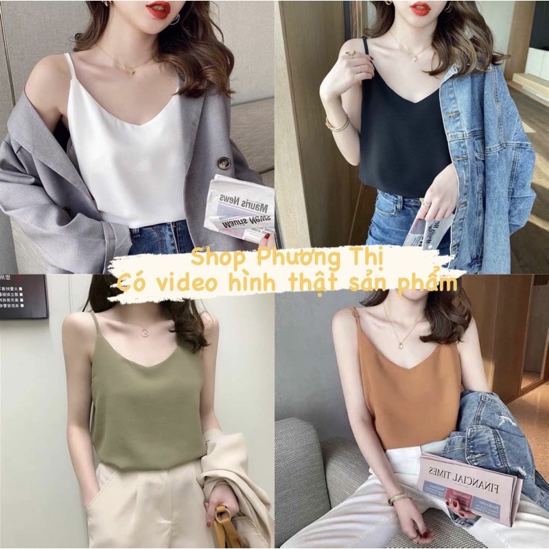 Áo hai dây cổ tim đũi lụa trơn Basic (hàng sẵn)