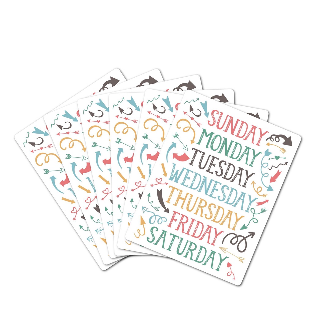Sticker dán/  Ghi chú theo ngày bằng tiếng Anh kiểu Calligraphy (Set 5 tờ)