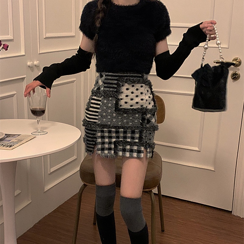 Chân váy len lưng cao dáng ôm thời trang thu đông cho nữ