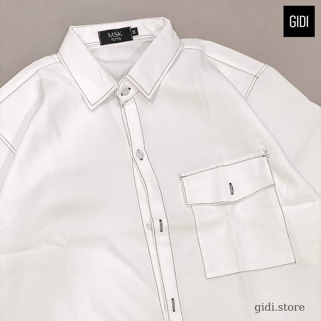 Áo Sơ mi Viền Chỉ  tay lỡ Nam Nữ Unisex form rộng - áo sơ mi OVERSIZE vải lụa
