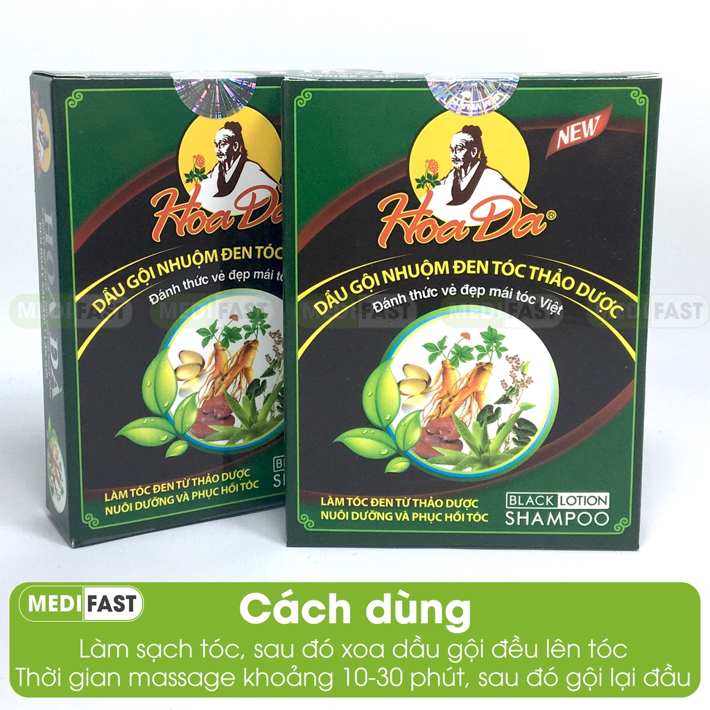 Dầu gội bồ kết làm đen tóc Hoa Đà - Giúp đen tóc từ gốc tới ngọn và suôn mượt - Hộp 3 gói