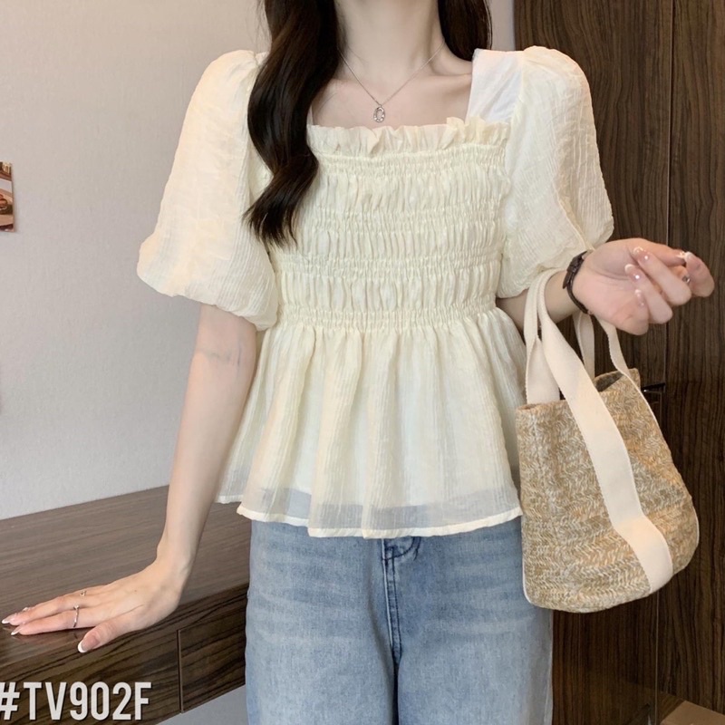 Áo Babydoll bo chun ngực tay bồng nữ m140