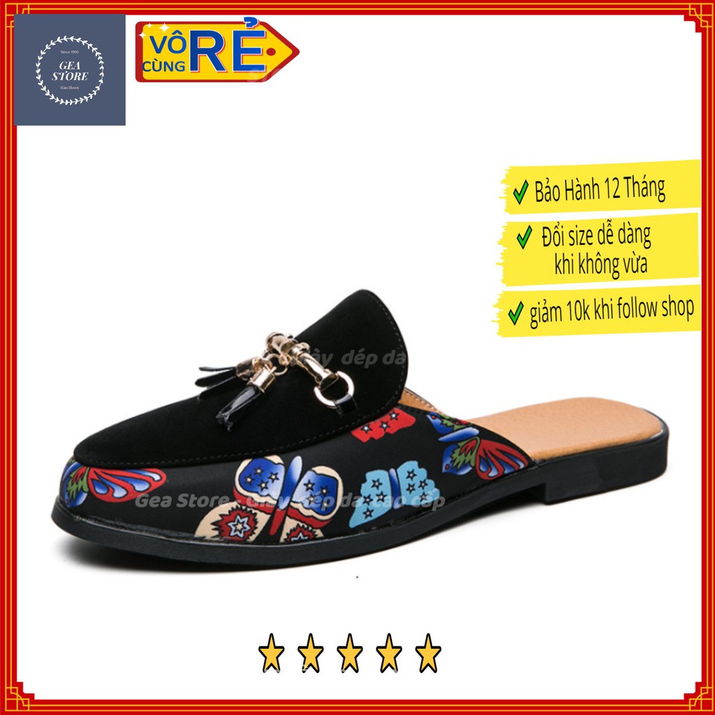 Giày lười nam không gót cao cấp, Sục nam mũi nhọn phong cách hàn quốc thể thao, chất liệu da bò pu kèm vải - Mã GEA54 | BigBuy360 - bigbuy360.vn