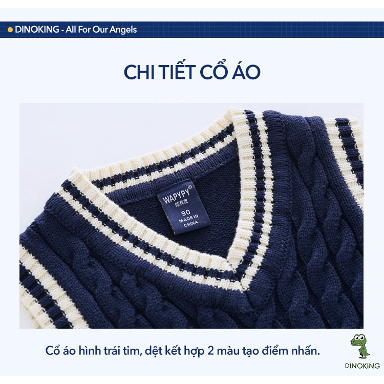 Áo len gile bé trai DINOKING Áo gi-lê len vặn thừng cho bé phong cách Hàn Quốc mùa thu đông 2022 trẻ em 2 - 7 tuổi AL05