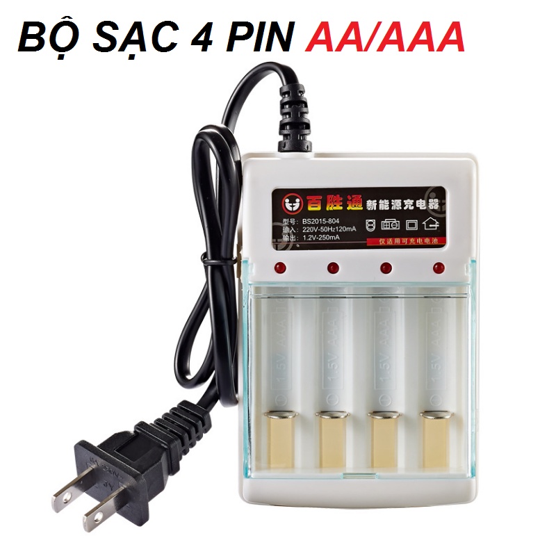 Bộ sạc 4 pin  AA / AAA 1.2v  (pin tiểu / pin con thỏ) cổng vào USB dùng điện 100v - 240v