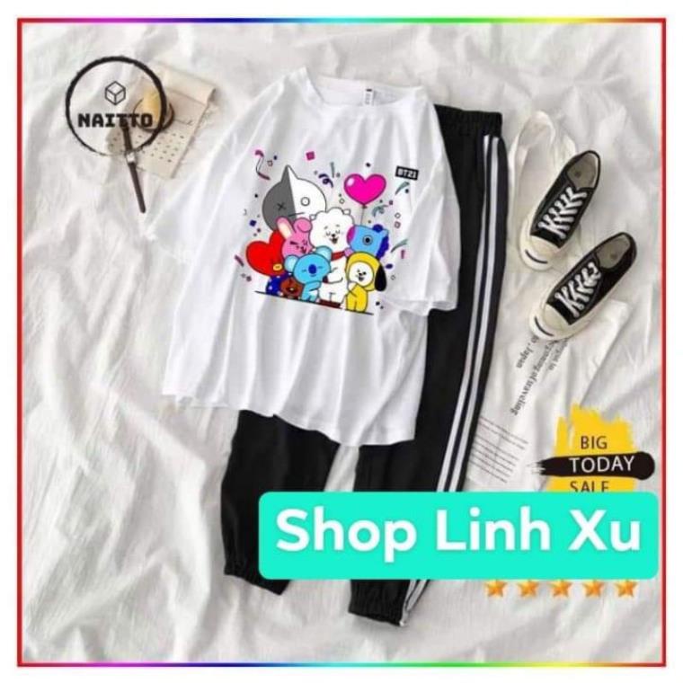 Bộ quần áo BTS 🌺 Freeship 🌺 Áo BTS Tay Lỡ Kèm Quần