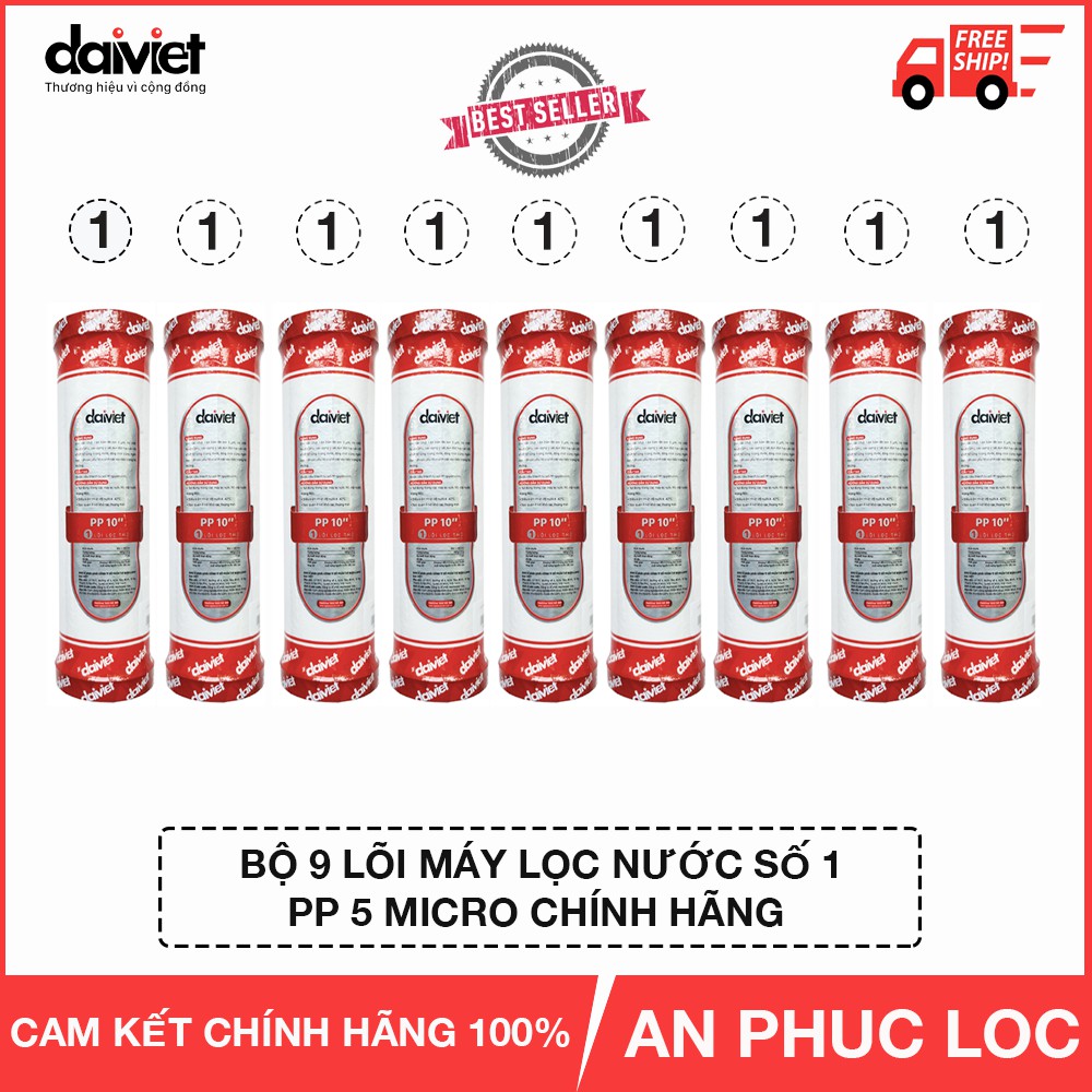 [Mã ELMS4 giảm 7% đơn 500K] [ RẺ VÔ ĐỊCH] BỘ 9 LÕI MÁY LỌC NƯỚC SỐ 1 ĐẠI VIỆT PP 5 MICRO - LÕI LỌC NƯỚC DAIKIOSAN MAKANO