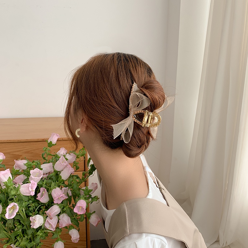 Kẹp Tóc Nơ Ren Lưới Đính Đá Phong Cách Hàn Quốc Thời Trang Cho Nữ