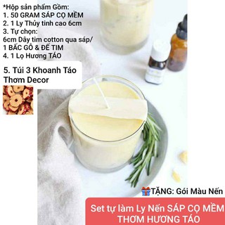 Set tự làm Ly Nến Sáp CỌ MỀM THƠM HƯƠNG TÁO tự chọn Tim COTTON/BẤC GỖ