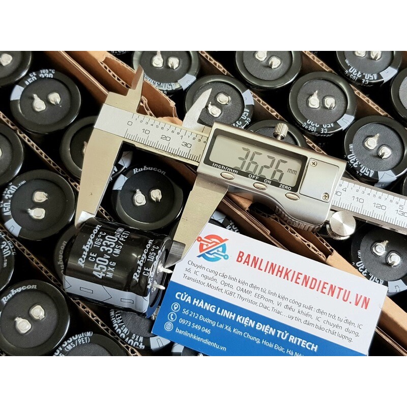 Tụ hóa Nichicon, Rubycon 330uF 450V 450V330uF kích thước 35x35mm
