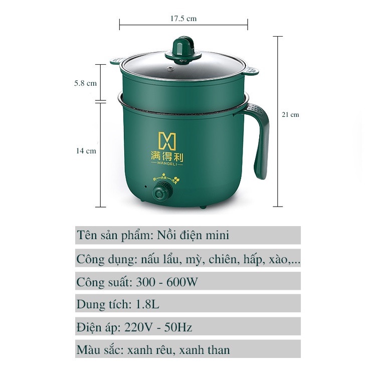 Nồi Điện 2 Tầng, Nồi Xửng Hấp, Nồi Nấu Mì, Chiên, Nồi Lẩu Điện 2 Tầng (18cm + lồng hấp nhựa)
