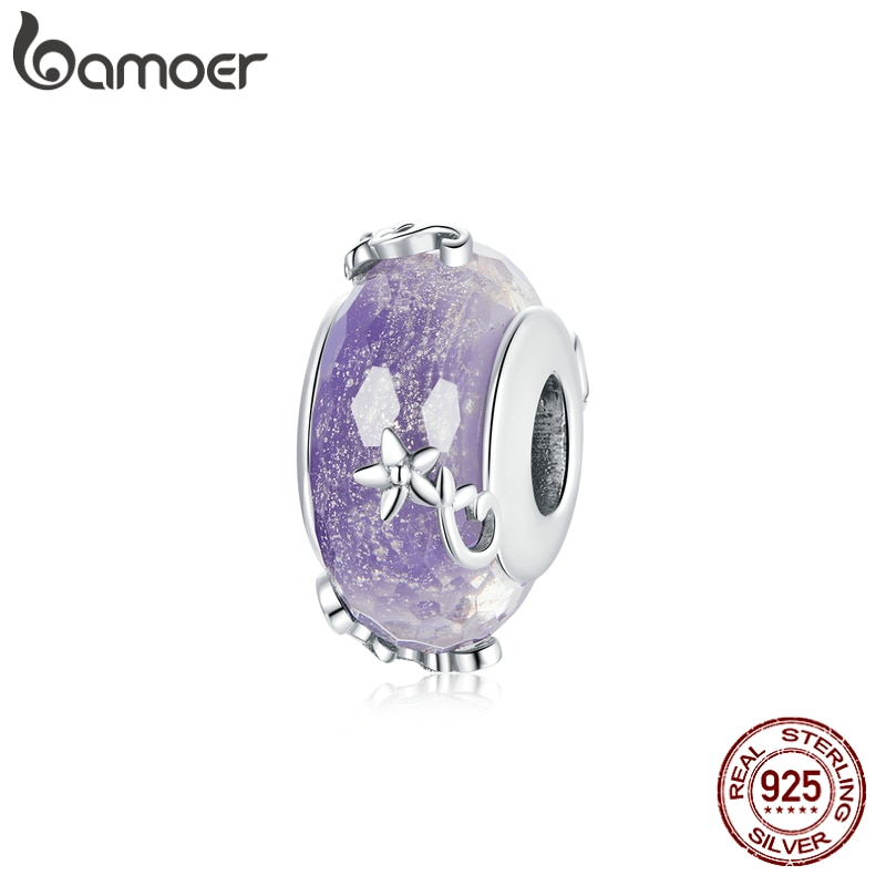 Hạt xỏ Bamoer SCC1797 bạc 925 dạng tròn đính đá màu tím vintage làm vòng tay cho nữ
