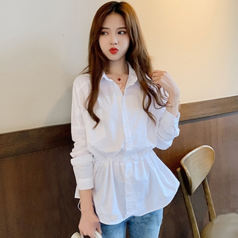 IELGY   Áo Sơ Mi Tay Dài Dáng Rộng Lưng Cao Phong Cách Hàn Quốc Thời Trang Cho Nữ