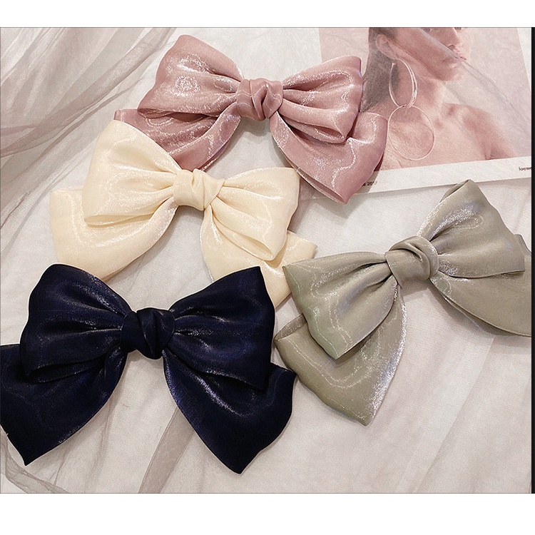 Kẹp Tóc Phối Nơ Chất Vải Bóng Óng Ánh