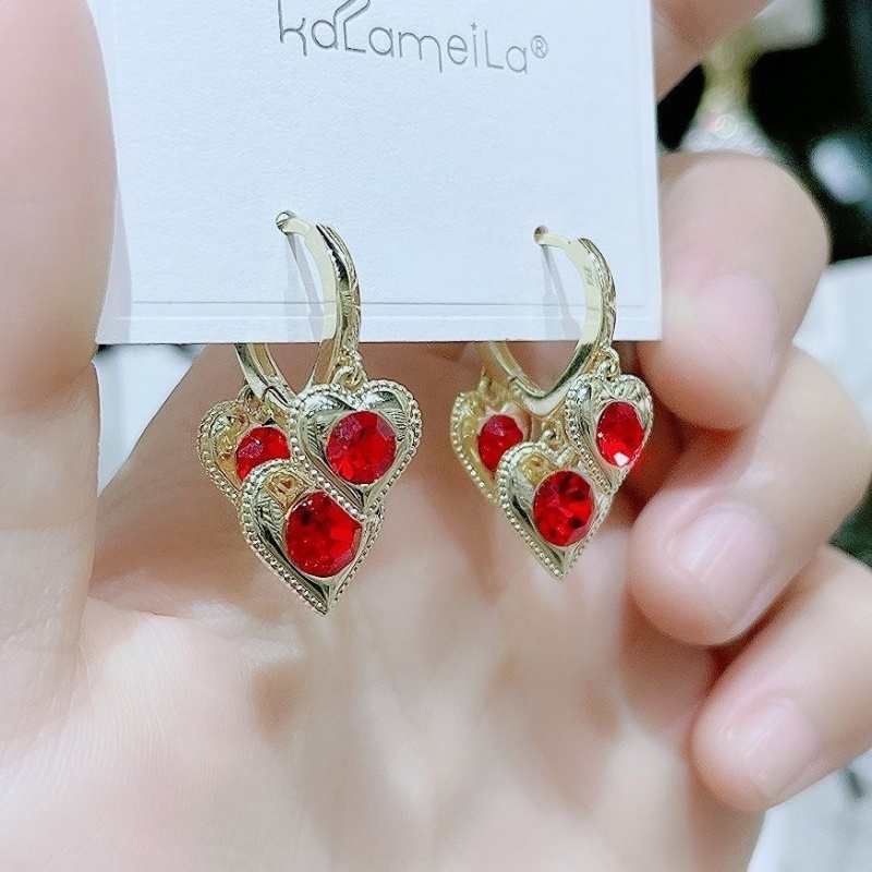 Khuyên Tai Trái Tim Đính Đá Pha Lê Phong Cách Hàn Quốc