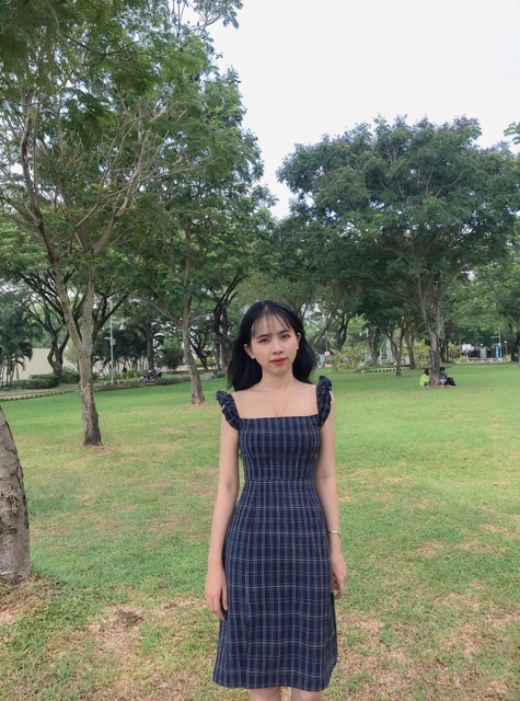 Đầm kẻ tay cánh tiên hai màu siêu yêu ẢNH TỰ CHỤP