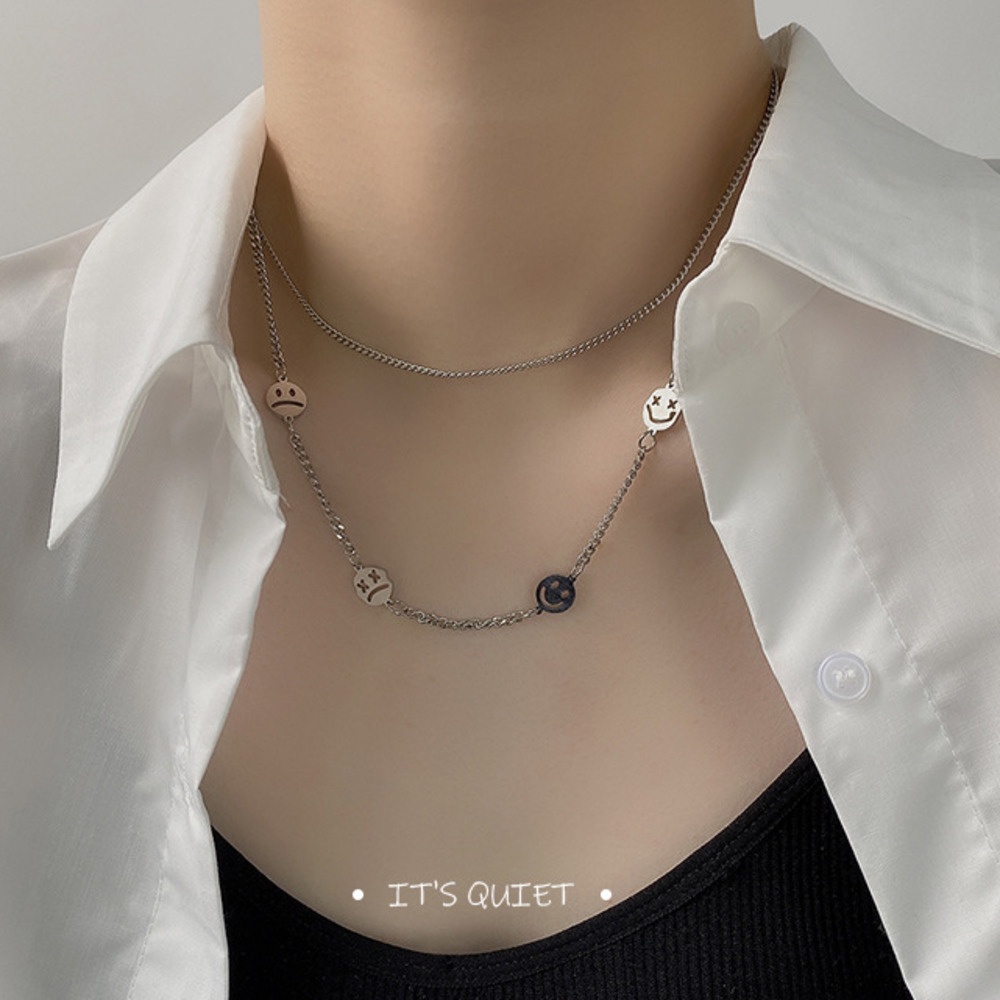 Dây Chuyền Hai Lớp Họa Tiết Mặt Cười Phong Cách Hip Hop Đường Phố Thời Trang 19A1231