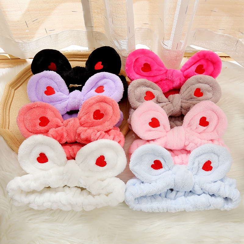 Băng đô rửa mặt bờm cài tóc turban dễ thương cute tai thỏ mèo Gấu vải nhung nơ A215 A216 A217 A218 A219 A241