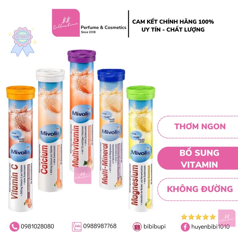 Viên C Sủi Mivolis Đức Vitamin C, B12, magie, canxi Hỗ trợ tăng cường hệ miễn dịch dùng cho người lớn, mẹ bầu và trẻ em