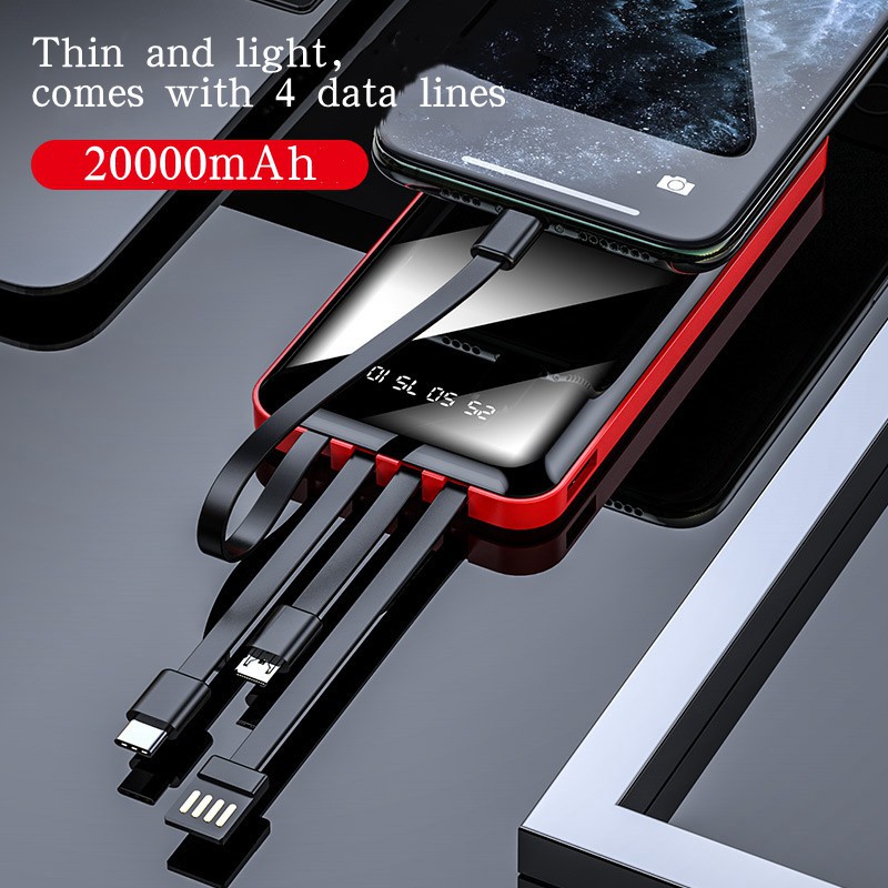 Pin sạc dự phòng 20000mAh YM276S 4 cổng kết nối nhỏ gọn di động tích hợp dây cáp sạc tiện dụng tương thích Android/IOS