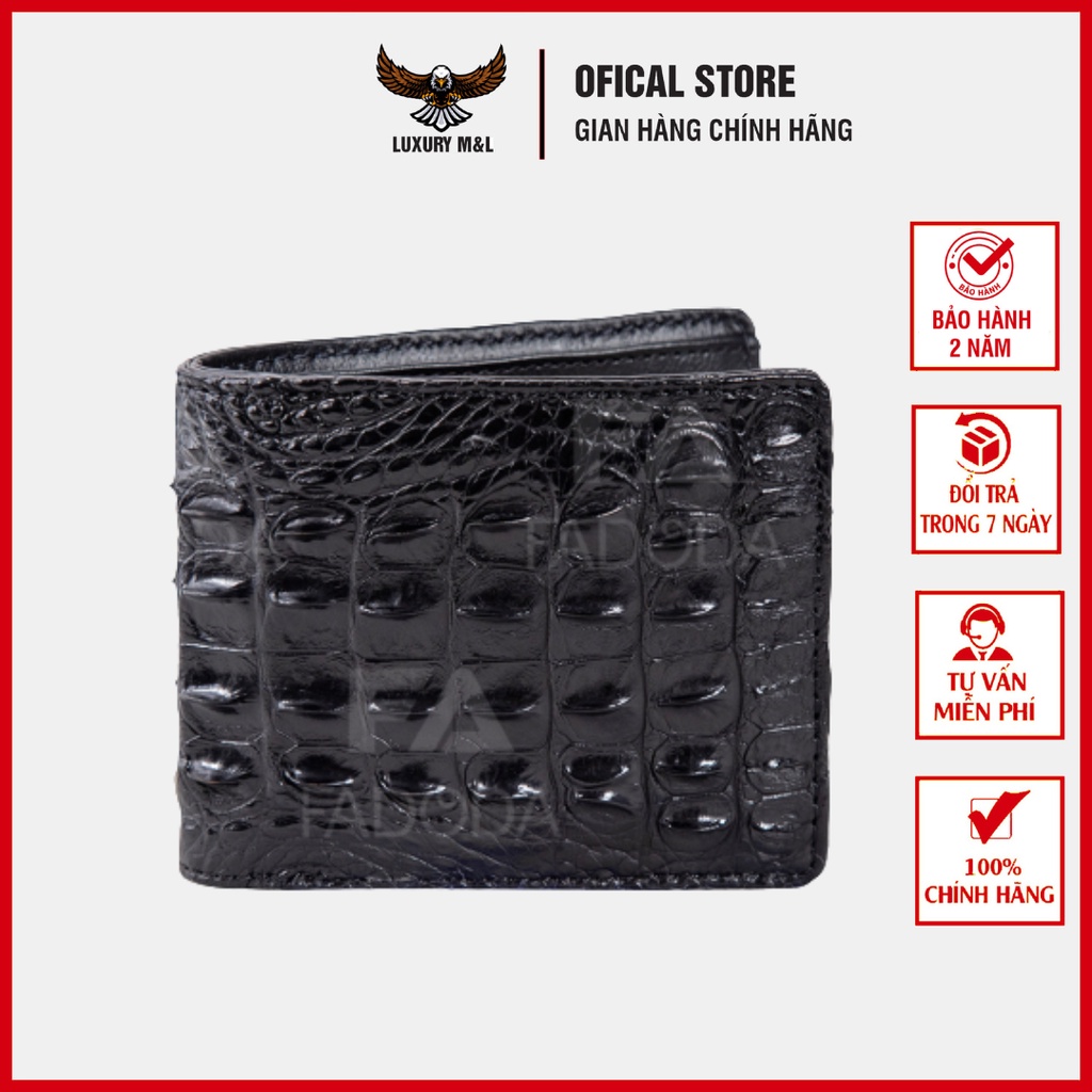 Ví Bóp Nam Ngang Da Cá Sấ.u Cao Cấp Chống Nước, Nhiều Ngăn Tiện Dụng LUXURY M&L ML03-01L Màu Đen-Vân Gai Lưng