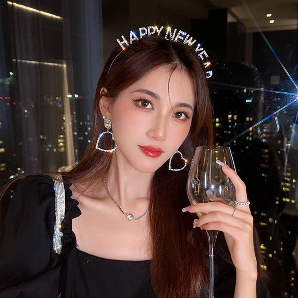 IVORY Băng Đô Cài Tóc Bằng Hợp Kim In Chữ HAPPY New Year / Giáng Sinh / Năm Mới Phong Cách Hàn Quốc Cho Nữ