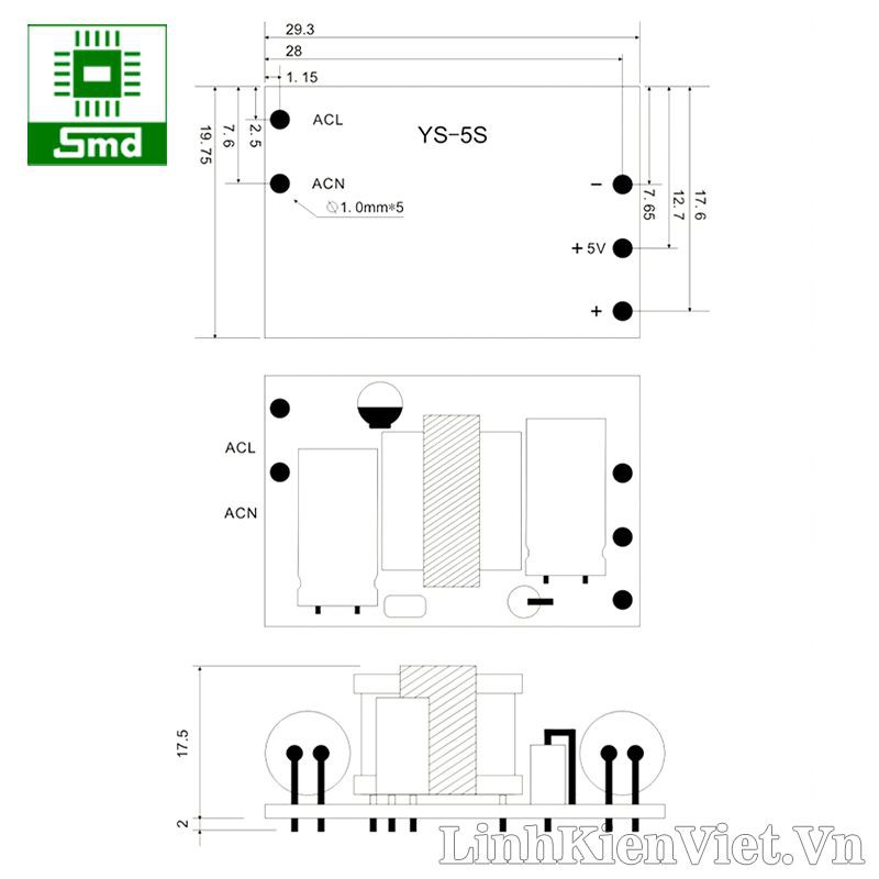 Module nguồn Mini 220V 12V 450ma 9V 500ma 5V 700ma nhỏ gọn đủ công suất mạch nguồn hạ áp 220V tích hợp 5V 9V 12V