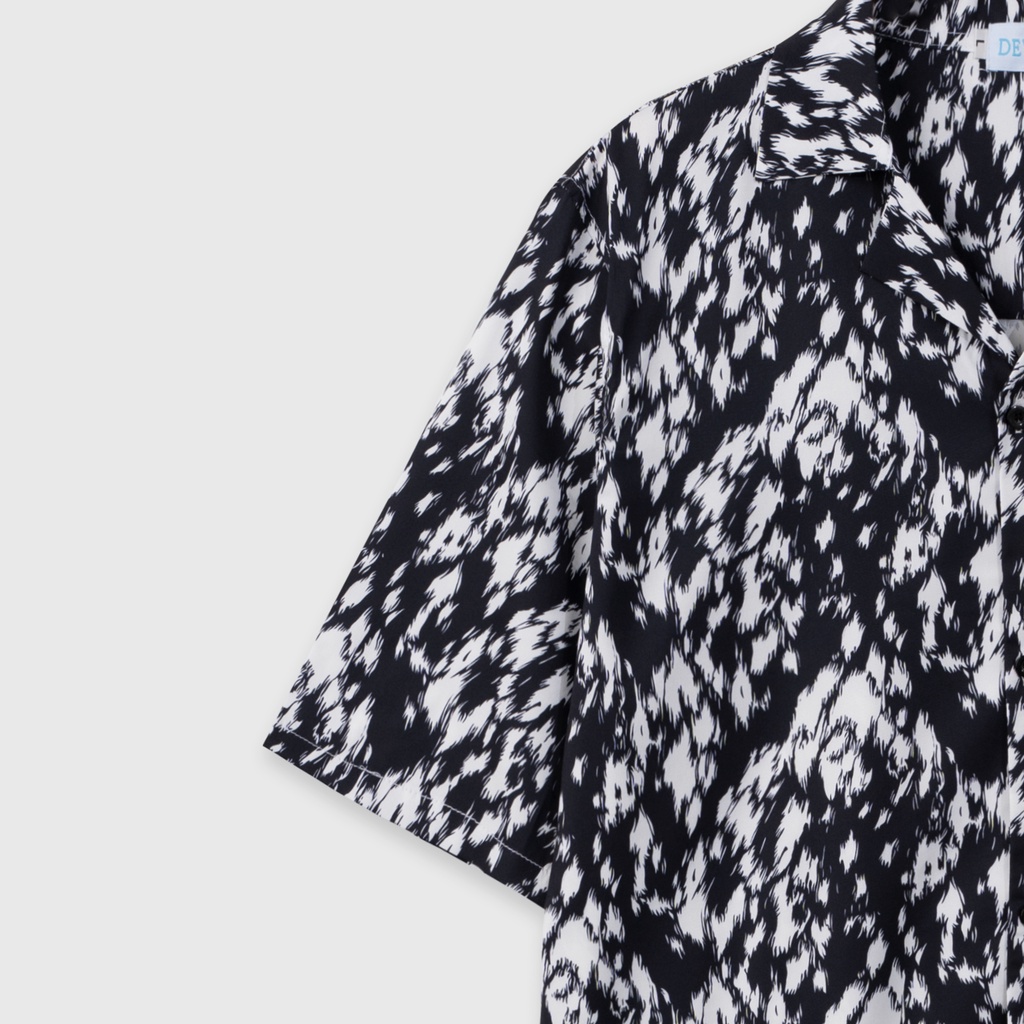 Áo sơ mi nam ngắn tay DEWE, vải lụa nhập khẩu chống nhăn thoáng mát, họa tiết Loang Đen - DEWE Cuban Shirt