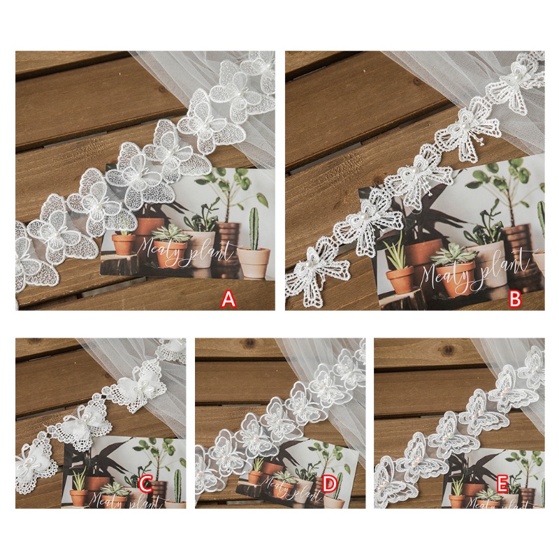 Cuộn Dây Ruy Băng Ren Thêu Hình Bướm Đính Ngọc Trai Giả 1 Yard Làm Đồ Thủ Công / Trang Trí Đám Cưới