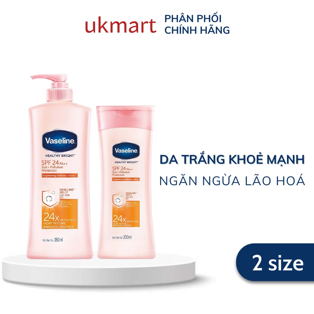 Sữa Dưỡng Thể Vaseline Dưỡng Trắng &amp; Bảo Vệ Da Trước Nắng Và Ô Nhiễm SPF 24 PA++