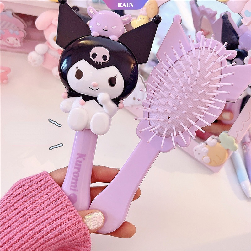 SANRIO Lược Chải Tóc Massage Có Gương Cầm Tay Họa Tiết Hoạt Hình 3D Dễ Thương Cho Bé Gái
