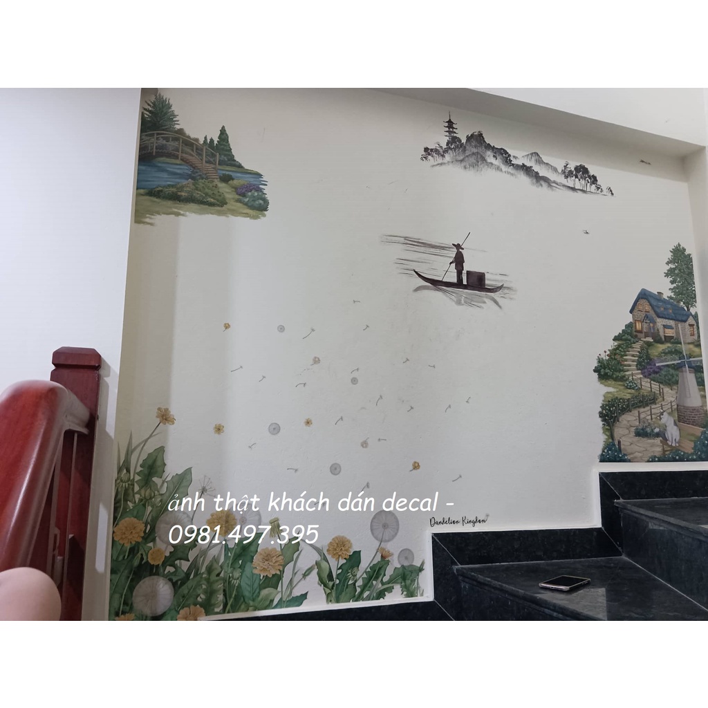 Decal dán tường phòng khách, giấy dán tường phòng ngủ, decal dán tường 3d, hình dán tường cây xanh