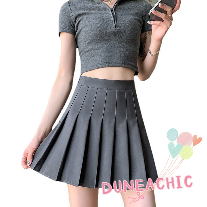 DUNEA Chân váy chữ A lưng cao xếp ly thời trang cho nữ