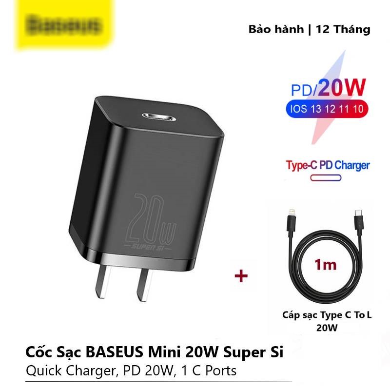 Củ Sạc Nhanh 20W Baseus Super Si Mini PD / Củ sạc nhanh Baseus PD Fast Charging 20W PD  For iP 11/12 Prm 11 Mini