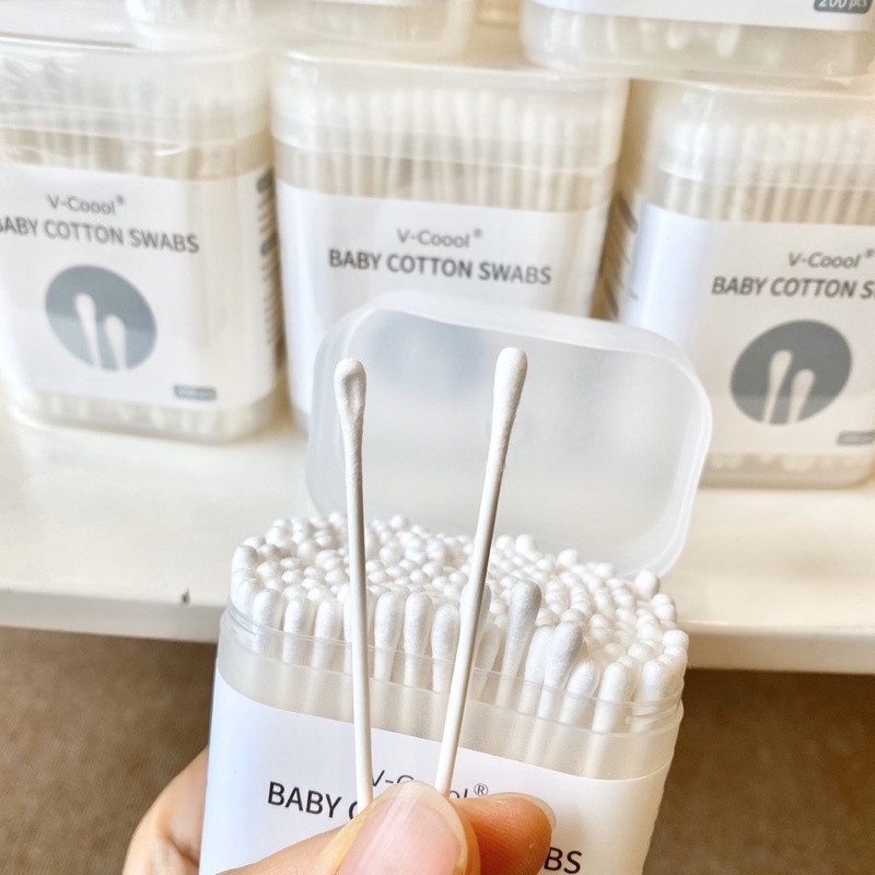Tăm bông cho bé sơ sinh V-Coool, hộp 200 que