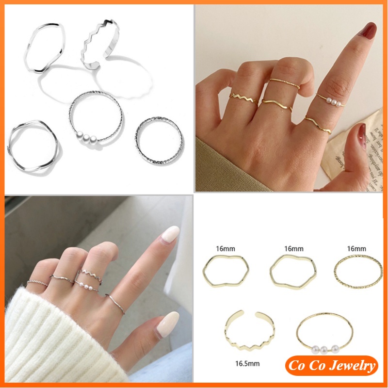 Bộ 5 Nhẫn Đeo Tay Thời Trang Hàn Quốc Xinh Xắn Cho Nữ