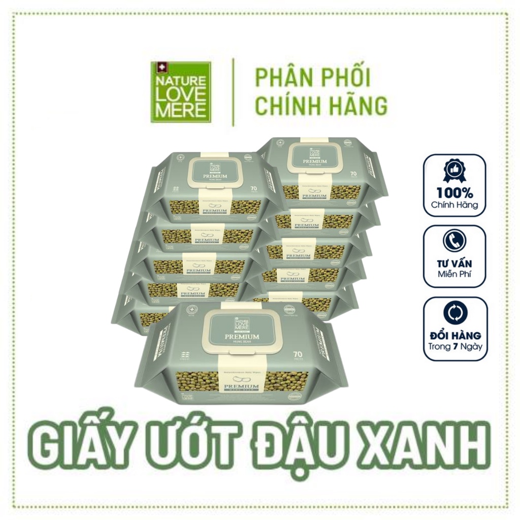 Khăn ướt Nature Love Mere cao cấp kháng khuẩn ĐẬU XANH an toàn với trẻ sơ sinh mozio store