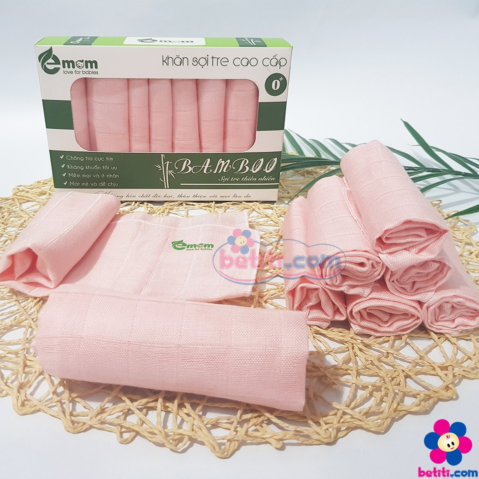 Hộp 8 Chiếc Khăn Sữa Xô Sợi Tre Bamboo Cao Cấp Emom (8 chiếc/hộp)