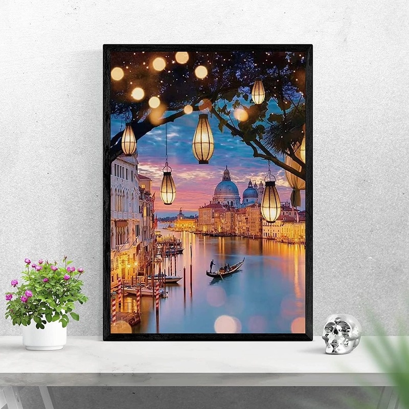 Bộ tranh đính đá 5D DIY hình thành phố du lịch 30x40 cho người lớn