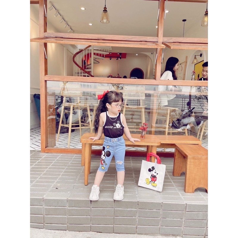 Set 8kg-28kg áo ba lỗ kèm quần jean mickey cho bé gái