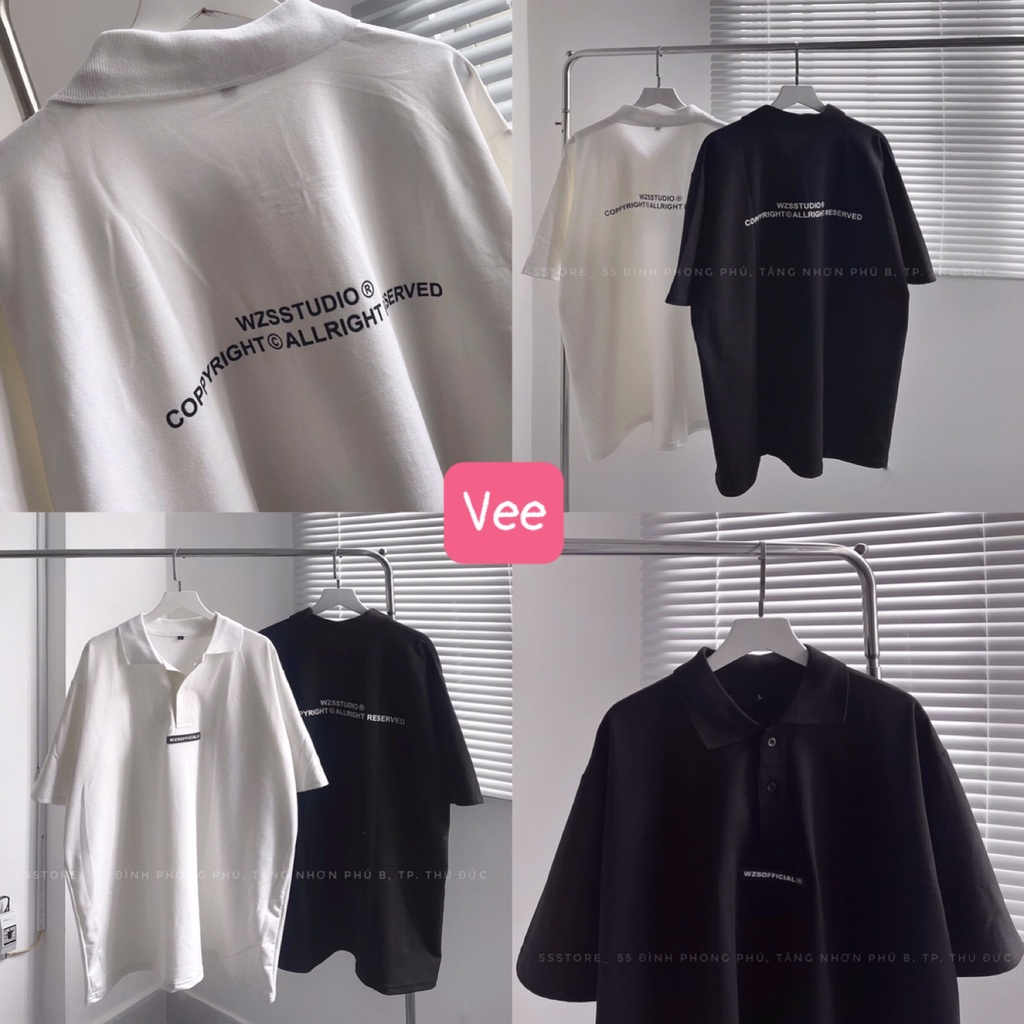 Áo polo tay lỡ STUDIO phom rộng unisex thời trang hàn quốc/ Áo thun nam nữ oversize mặc đôi, mặc nhóm cá tính_veestore