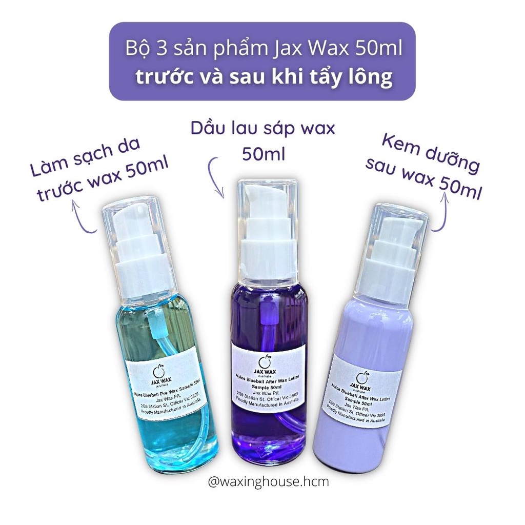 Set sample làm sạch - dầu lau sáp - dưỡng sau tẩy lông Jax Wax 50ml