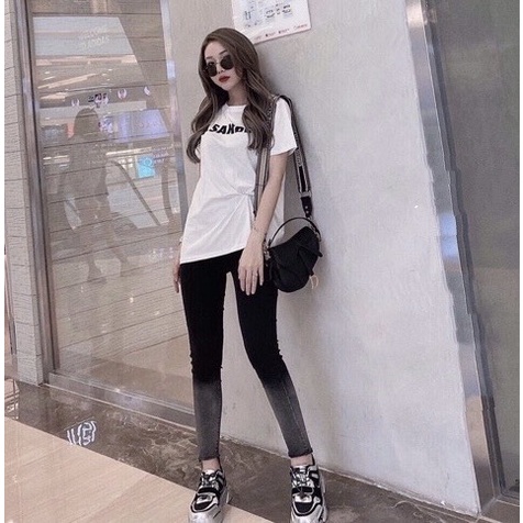 Quần jeans nữ size đại màu xám loang, 9t tua lai, lưng cao, co dãn mạnh 4265 MLJ