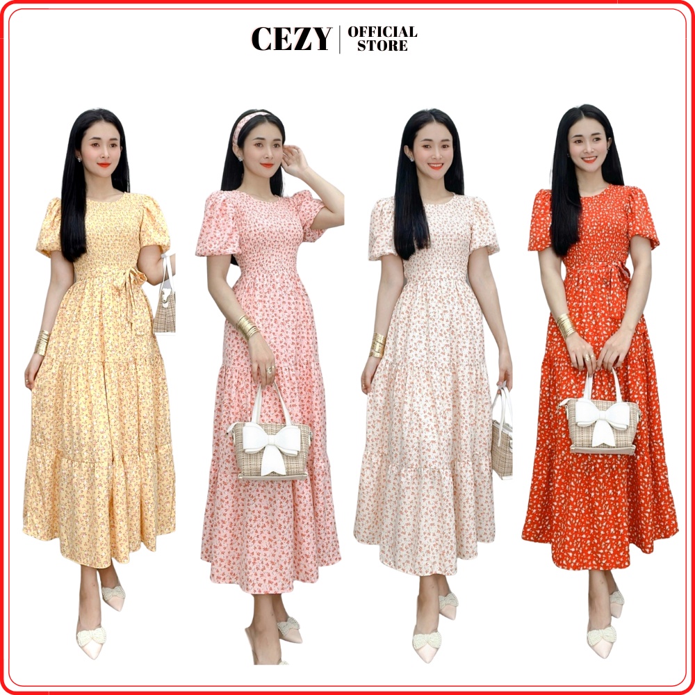 Đầm maxi tay phồng hoa nhí có bo chun có size bigsize CEZY D25