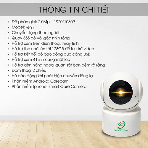 Camera wifi ONVIZCAM V5PRO bảo hành 12 tháng nâng cấp của từ yoosee, carecam