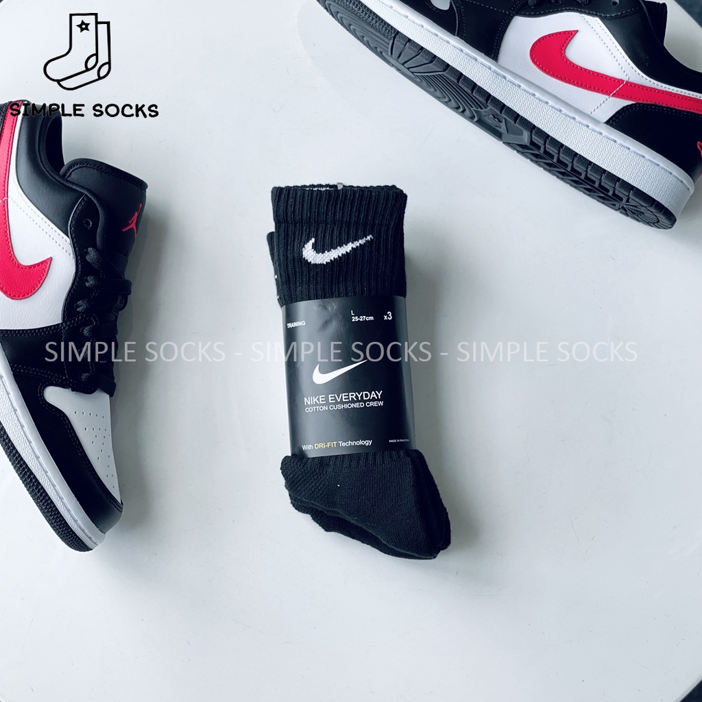 Pack 3 Đôi Vớ Nike Chính Hãng🍓FREESHIP🍓Tất Nike Dri Fit Cổ Cao 2 Màu Đen,Trắng - Chất Cotton Thấm Hút Mồ