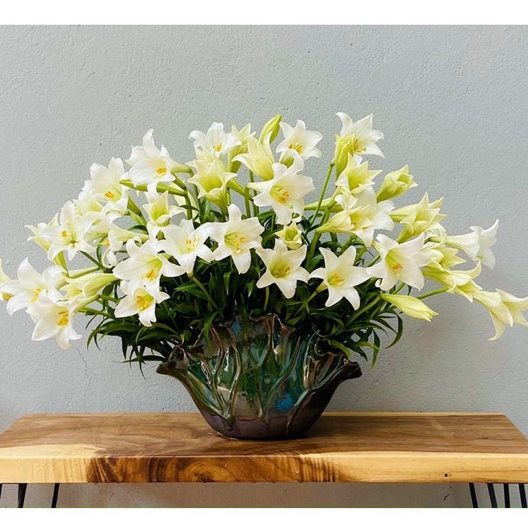 Bình Hoa Gốm Sứ Lọ Cắm Bông Hình Lá Sen Men Hỏa Biến Bát Tràng Cao Cấp