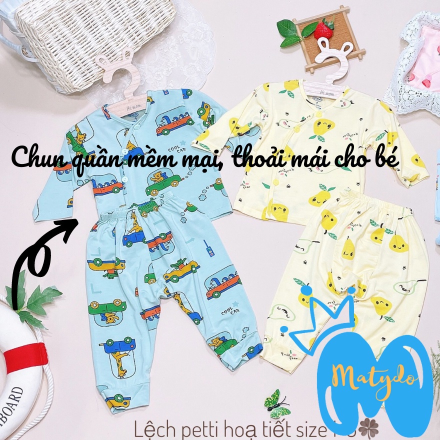 Quần áo sơ sinh bé trai bé gái mùa hè thu giá rẻ đồ sơ sinh cho bé Leekid màu họa tiết chéo pha cúc xà cừ SS33
