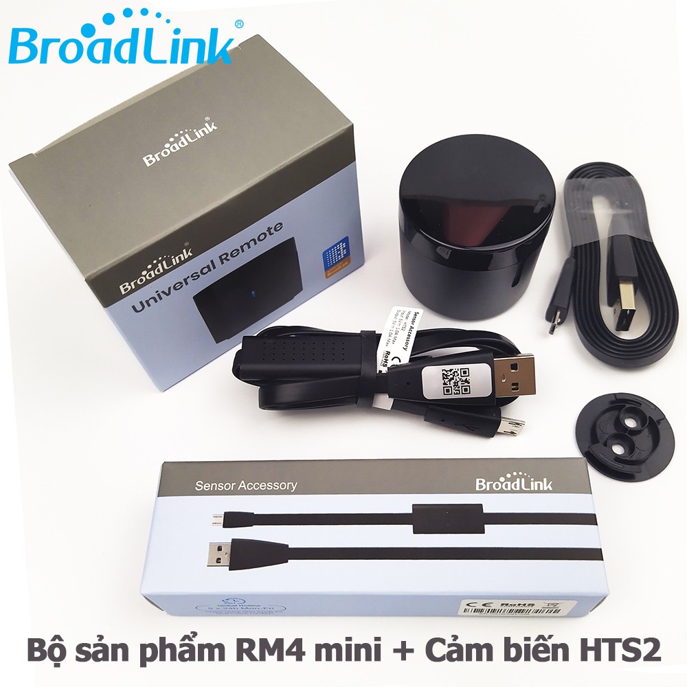 Bộ điều khiển hồng ngoại trung tâm Broadlink RM4 mini và cảm biển nhiệt độ độ ẩm HTS2 Bản quốc tế Universal Remote